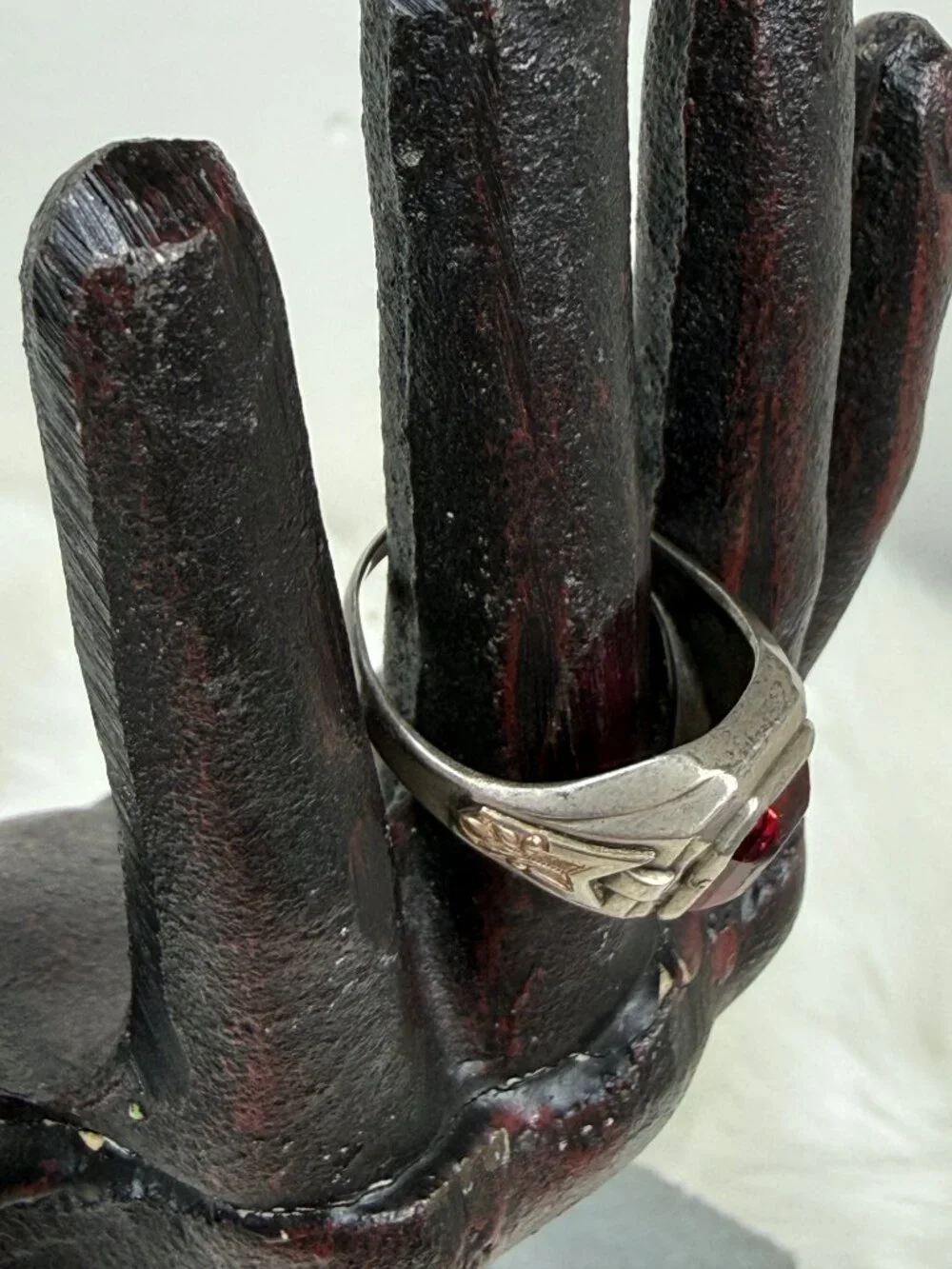 Vintage Art Deco Red Glass Sterling Silver Ring Size 11